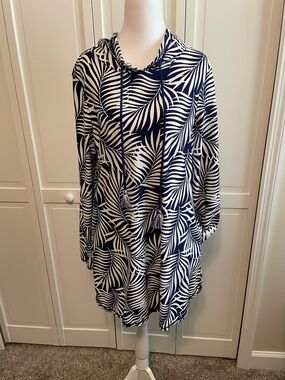 Women’s Navy and White Hooded Swim Coverup